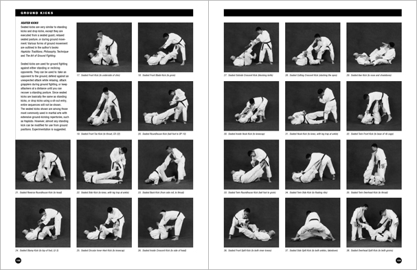 Sample pages from 'The Art of Ground Fighting'; one in a series of remarkable books that provide an in-depth look at the core concepts and techniques shared by a broad range of martial arts styles. Contains basics plus over 195 practical skills including chokes, joint locks, pins, ground kicks, sacrifice techniques, escapes, and counters from seated, reclining, and kneeling positions.