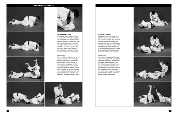 Sample pages from 'The Art of Ground Fighting'; one in a series of remarkable books that provide an in-depth look at the core concepts and techniques shared by a broad range of martial arts styles. Contains basics plus over 195 practical skills including chokes, joint locks, pins, ground kicks, sacrifice techniques, escapes, and counters from seated, reclining, and kneeling positions.