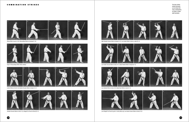 Sample pages from 'The Art of Weapons'; armed and unarmed self-defense involving common weapons; one in a series of remarkable books that provide an in-depth look at the core concepts and techniques shared by a broad range of martial arts styles. Contains over 350 practical techniques organized into in-depth chapters on the knife, short-stick, staff, cane, rope, common objects, and defense against handgun.