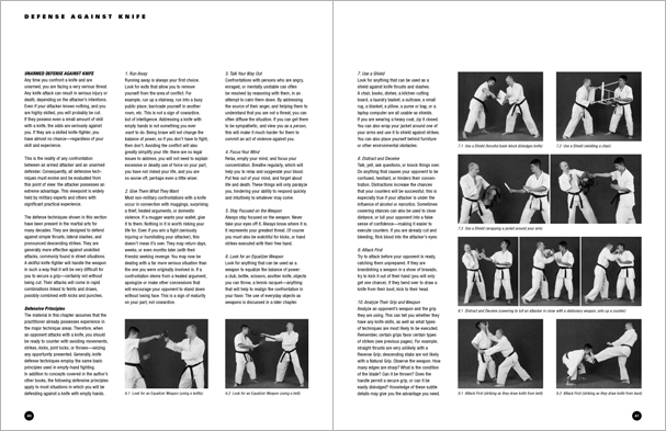 Sample pages from 'The Art of Weapons'; armed and unarmed self-defense involving common weapons; one in a series of remarkable books that provide an in-depth look at the core concepts and techniques shared by a broad range of martial arts styles. Contains over 350 practical techniques organized into in-depth chapters on the knife, short-stick, staff, cane, rope, common objects, and defense against handgun.