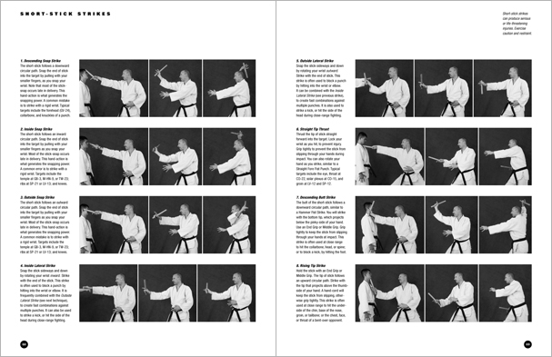 Sample pages from 'The Art of Weapons'; armed and unarmed self-defense involving common weapons; one in a series of remarkable books that provide an in-depth look at the core concepts and techniques shared by a broad range of martial arts styles. Contains over 350 practical techniques organized into in-depth chapters on the knife, short-stick, staff, cane, rope, common objects, and defense against handgun.