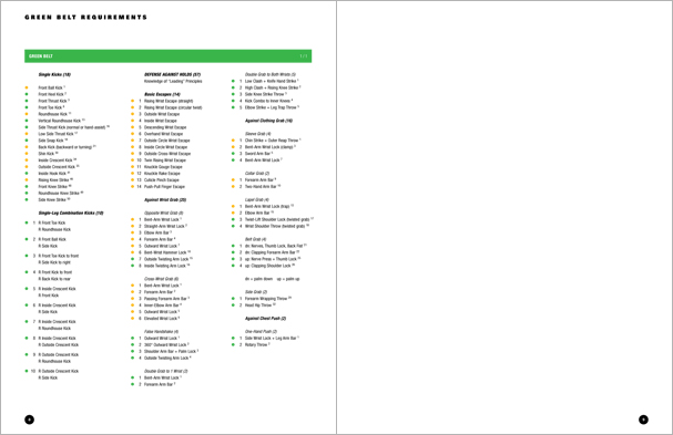 Sample pages from Hapkido Manuals by Marc Tedeschi, an invaluable series of concise affordable study-guides summarizing all Hapkido belt ranks, from novice to master-level.