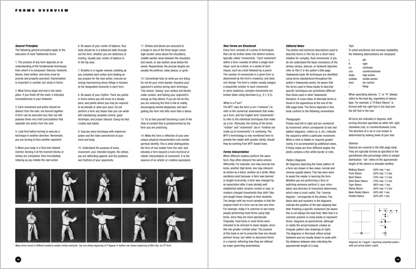 Sample pages from 'Taekwondo: Complete WTF Forms', an in-depth look at Taekwondo's most popular forms systems: Palgwae, Taeguk, and WTF Black Belt. Includes footwork diagrams and self-defense use.